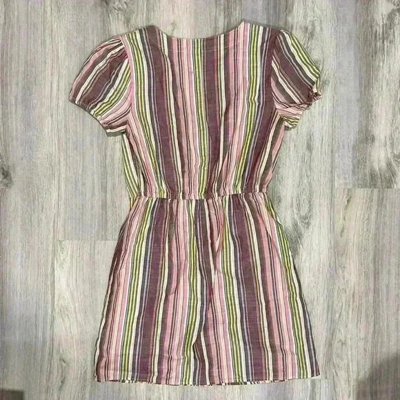Express Short Sleeve Mini Dress Striped Button Front V-Neck 100% Cotton Size S - Picture 8 of 8